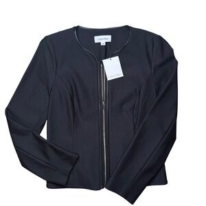 Women's Black Calvin Klein Blazer size 10 Faux Zip Front Jacket interview outfit